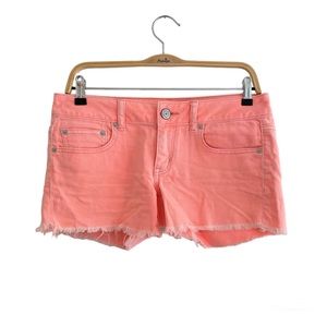 Vintage Y2K American Eagle Coral Pink Denim Low Rise Festival Short Shorts Sz 6
